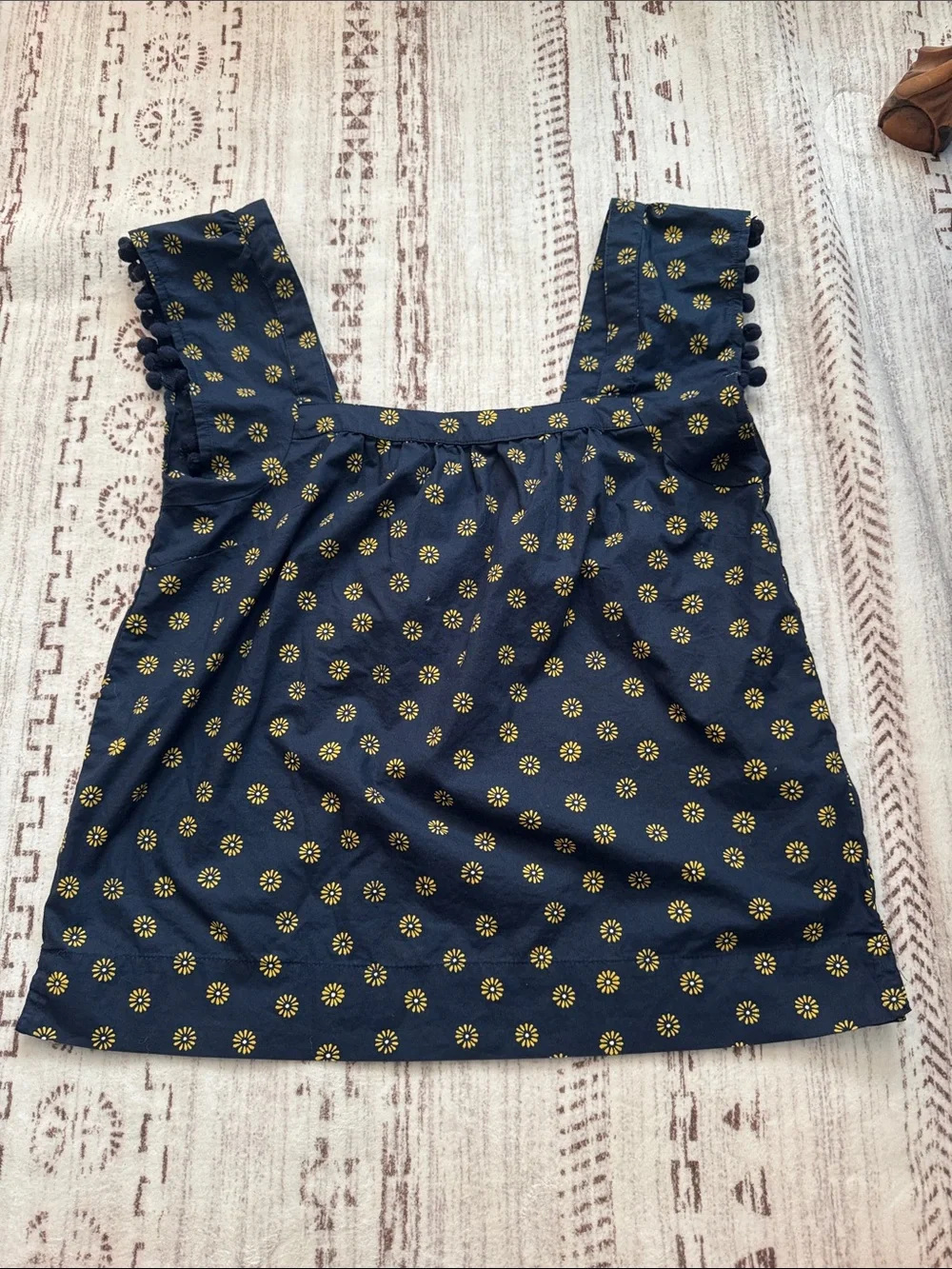 J. Crew Navy Tank with Gold Daisy Motif